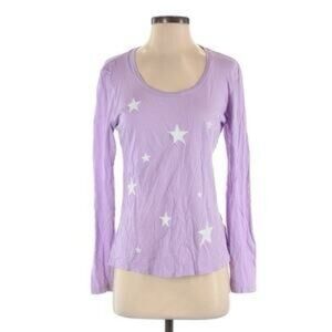 Sundry T Shirt Size 0 Womens Medium Long Sleeve Purple Stars Scoop Neck